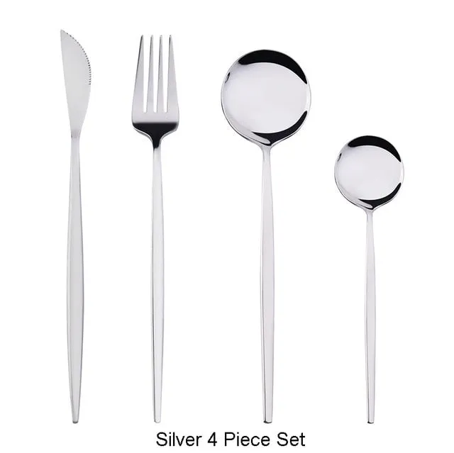 4Pcs Black Gold Cutlery Set