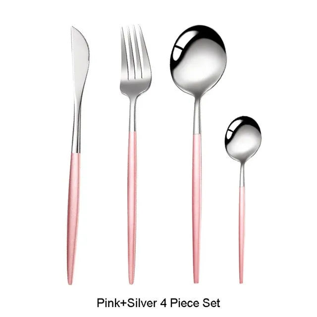 4Pcs Black Gold Cutlery Set