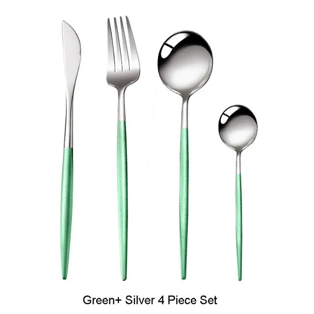 4Pcs Black Gold Cutlery Set