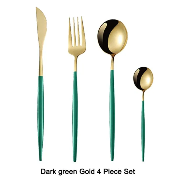 4Pcs Black Gold Cutlery Set