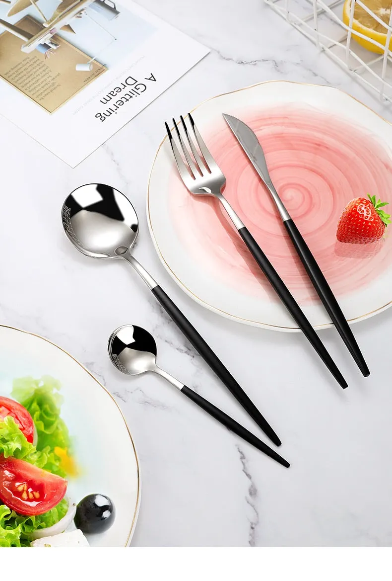 4Pcs Black Gold Cutlery Set