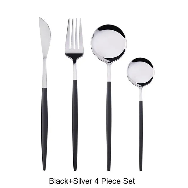 4Pcs Black Gold Cutlery Set