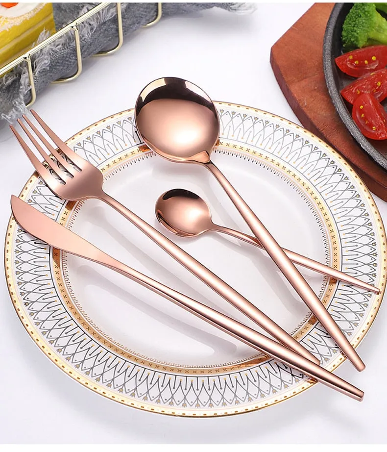 4Pcs Black Gold Cutlery Set