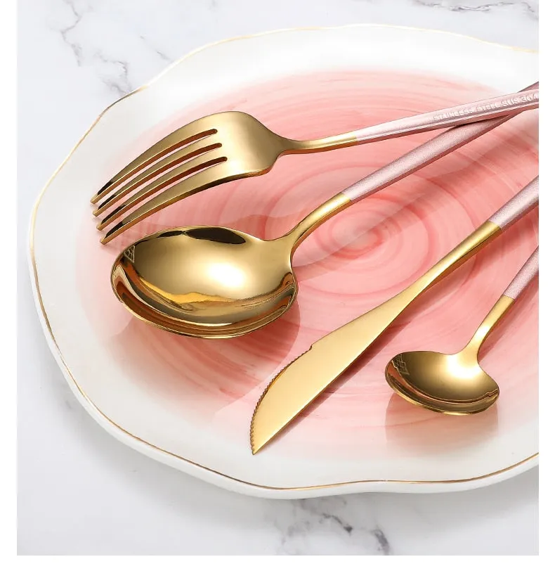 4Pcs Black Gold Cutlery Set