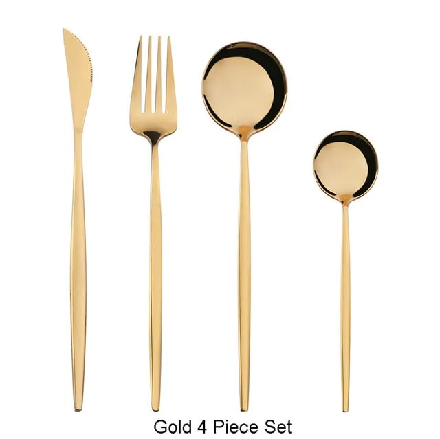 4Pcs Black Gold Cutlery Set