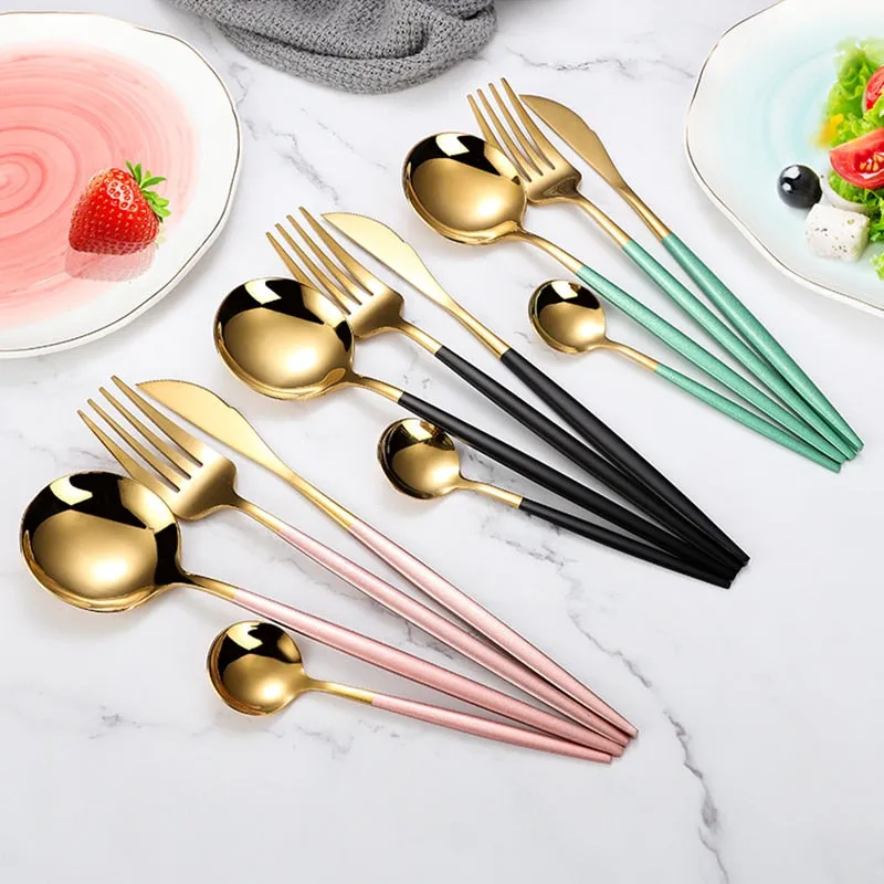 4Pcs Black Gold Cutlery Set