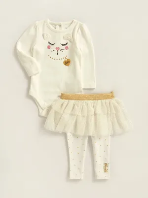 [6-9m] Juicy Couture Two-Piece Kitty Bodysuit & Tutu Leggings Set