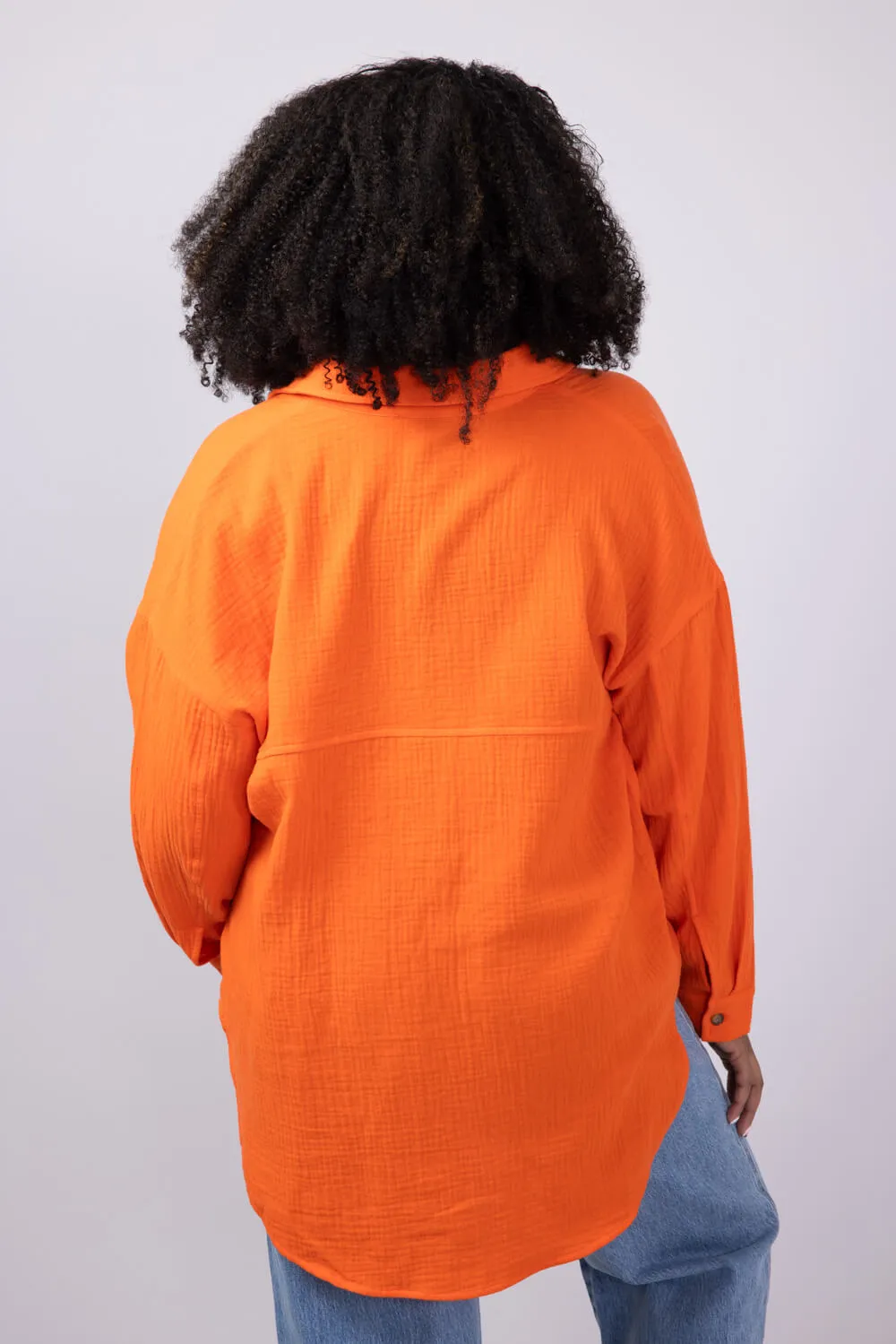 ACOA Oversized Gauze Boyfriend Shirt for Women in Orange | ACT10403-BRIGHTRED