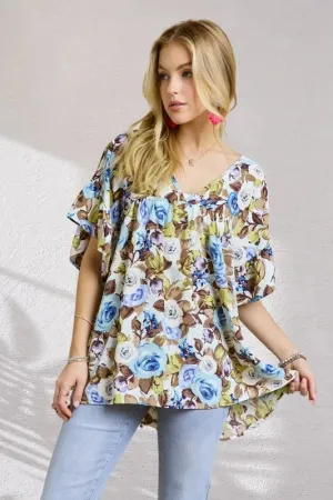ADORA Floral Babydoll Tunic Top