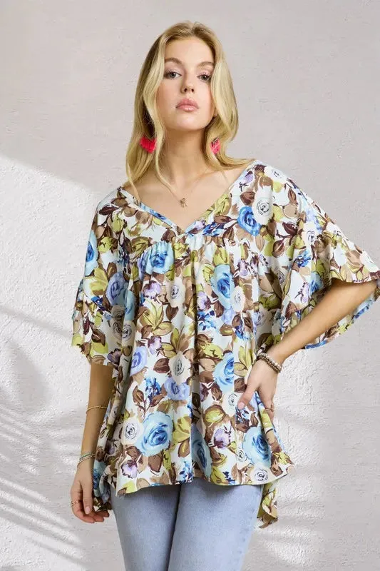 ADORA Floral Babydoll Tunic Top