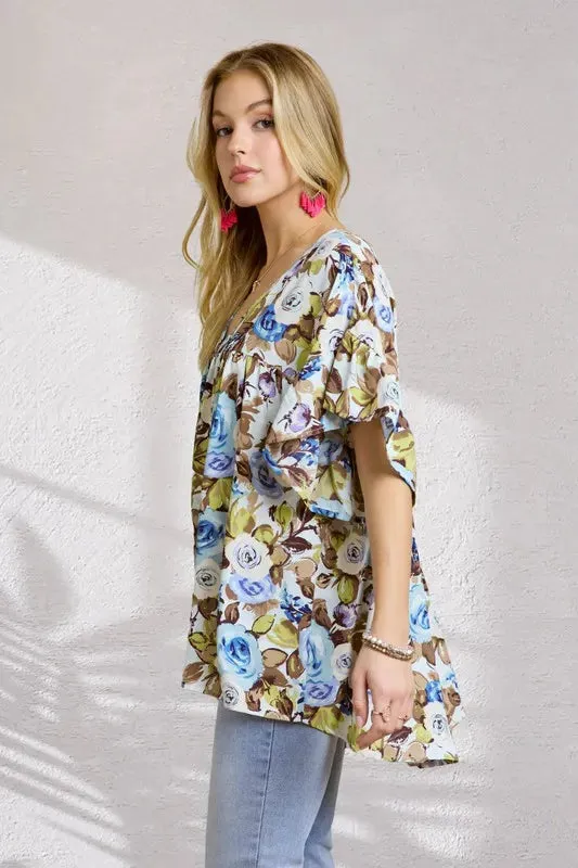 ADORA Floral Babydoll Tunic Top