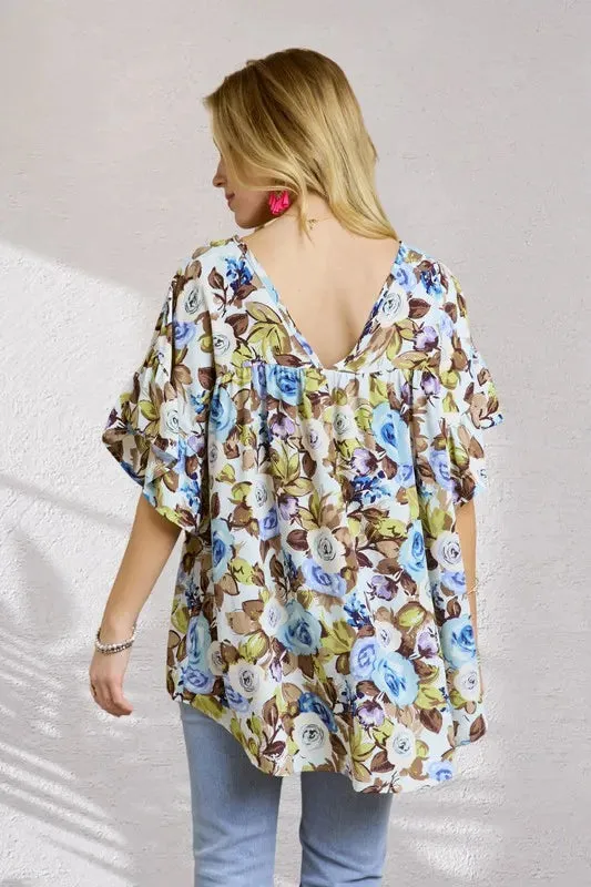 ADORA Floral Babydoll Tunic Top