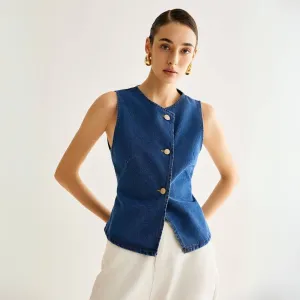 Agnes™ | Asymmetrical Button Denim Vest