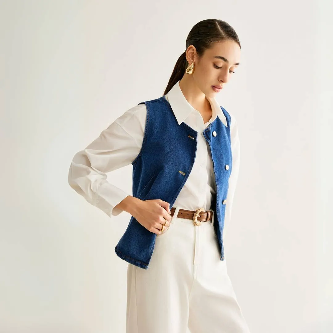 Agnes™ | Asymmetrical Button Denim Vest