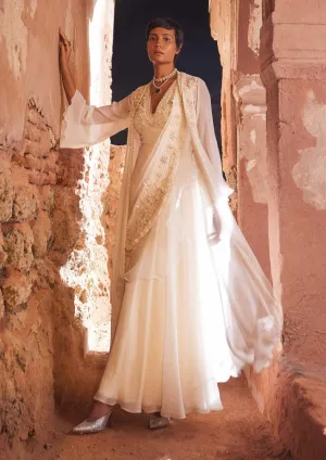 Aina Ivory Embroidered Jacket And Jumpsuit With Drape