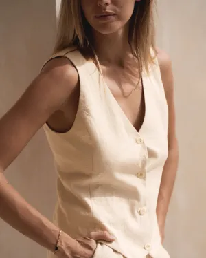 Amy - Linen Vest in Beige
