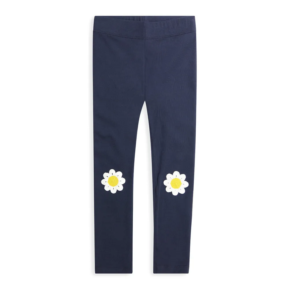 Applique Pima Leggings -- Navy w/ Daisies