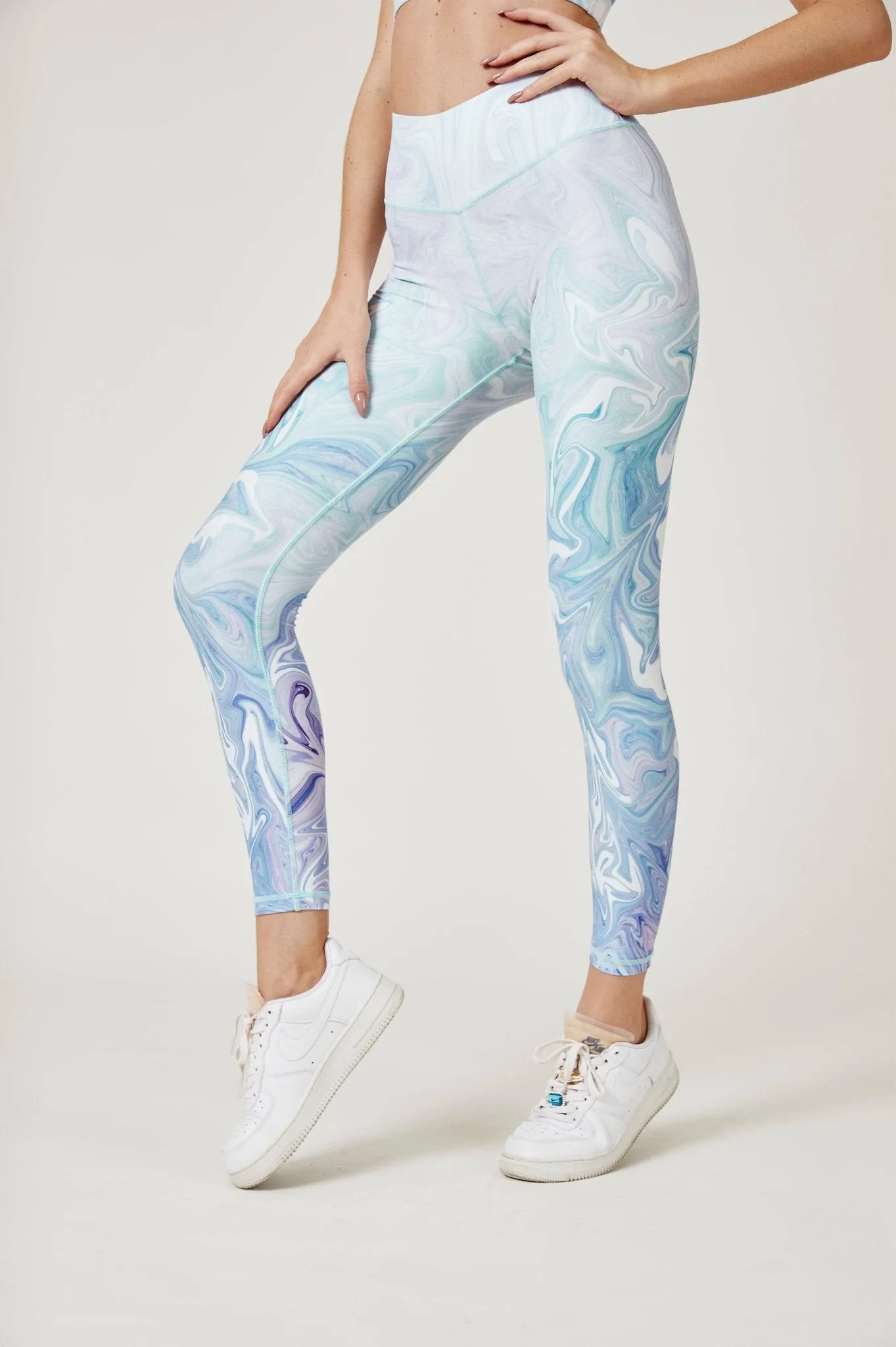 AquaGlow Women's Pastel Marble High-Waisted Leggings – Buttery Soft Yoga Pants for Workouts, Fitness & Athleisure