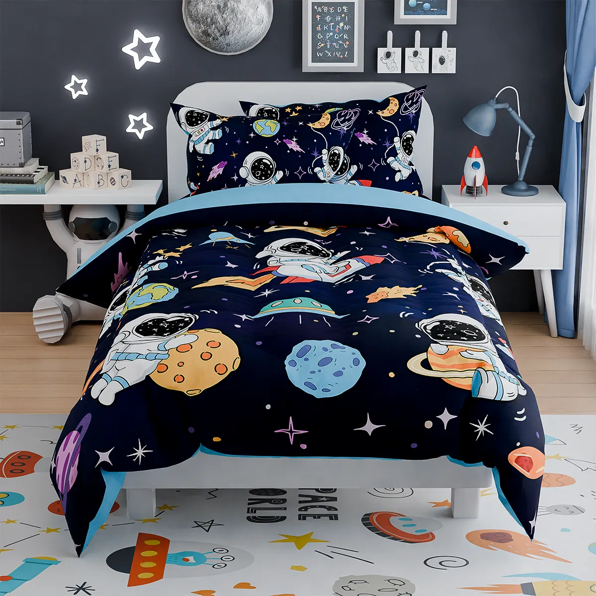 Astronaut Bedding Sets for Boys, Ultra Soft Microfiber Comforter Set with 3-Pieces, Comforters Sets for Kids Children Boy Bedroom Decor
