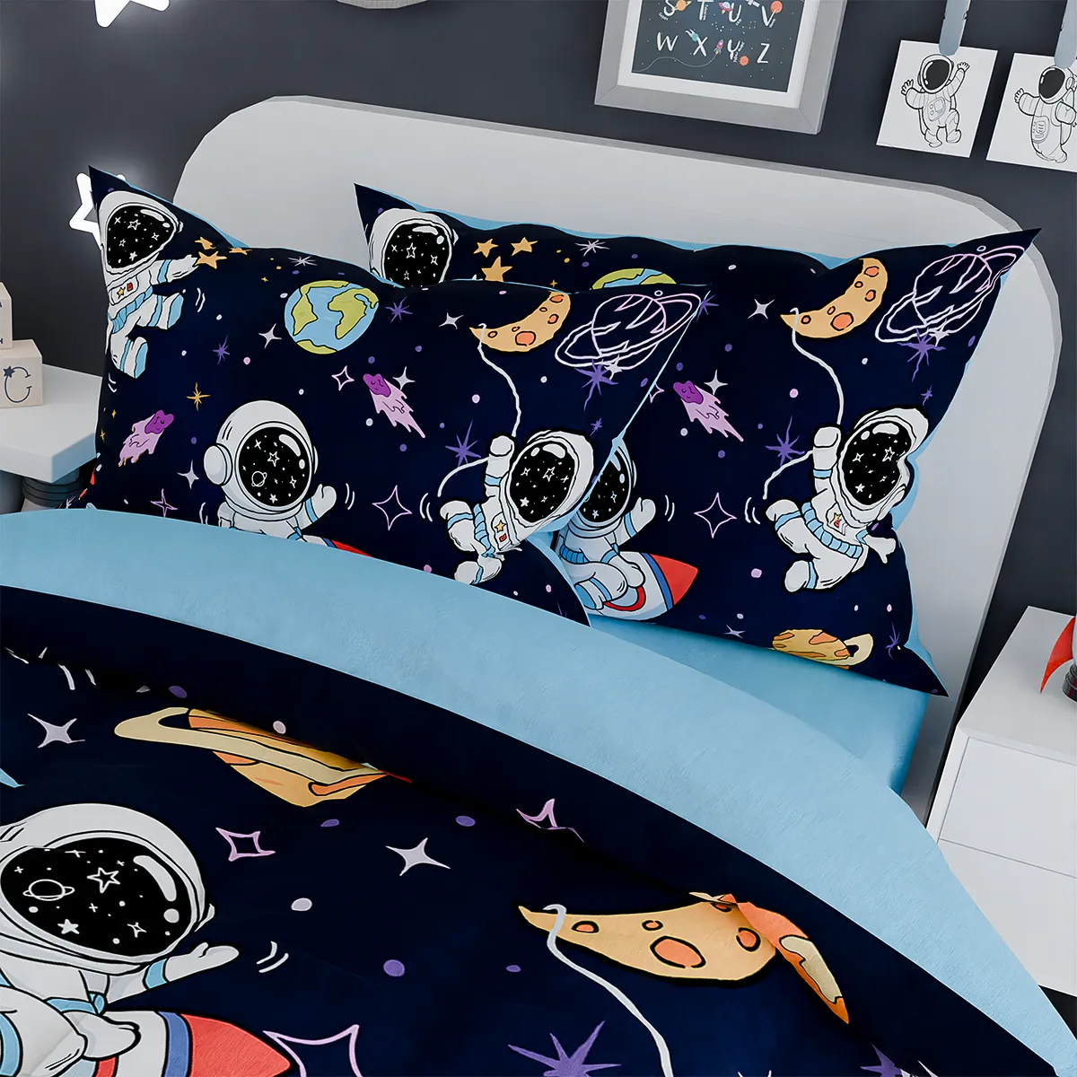 Astronaut Bedding Sets for Boys, Ultra Soft Microfiber Comforter Set with 3-Pieces, Comforters Sets for Kids Children Boy Bedroom Decor