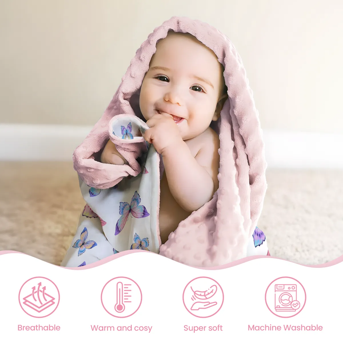 Baby Blankets for Girls 30 x 40 - Kids Throw Fleece Blankets with Layer Dotted Backing - Gifts for Birthday Nursery Newborn Toddler Baby Shower