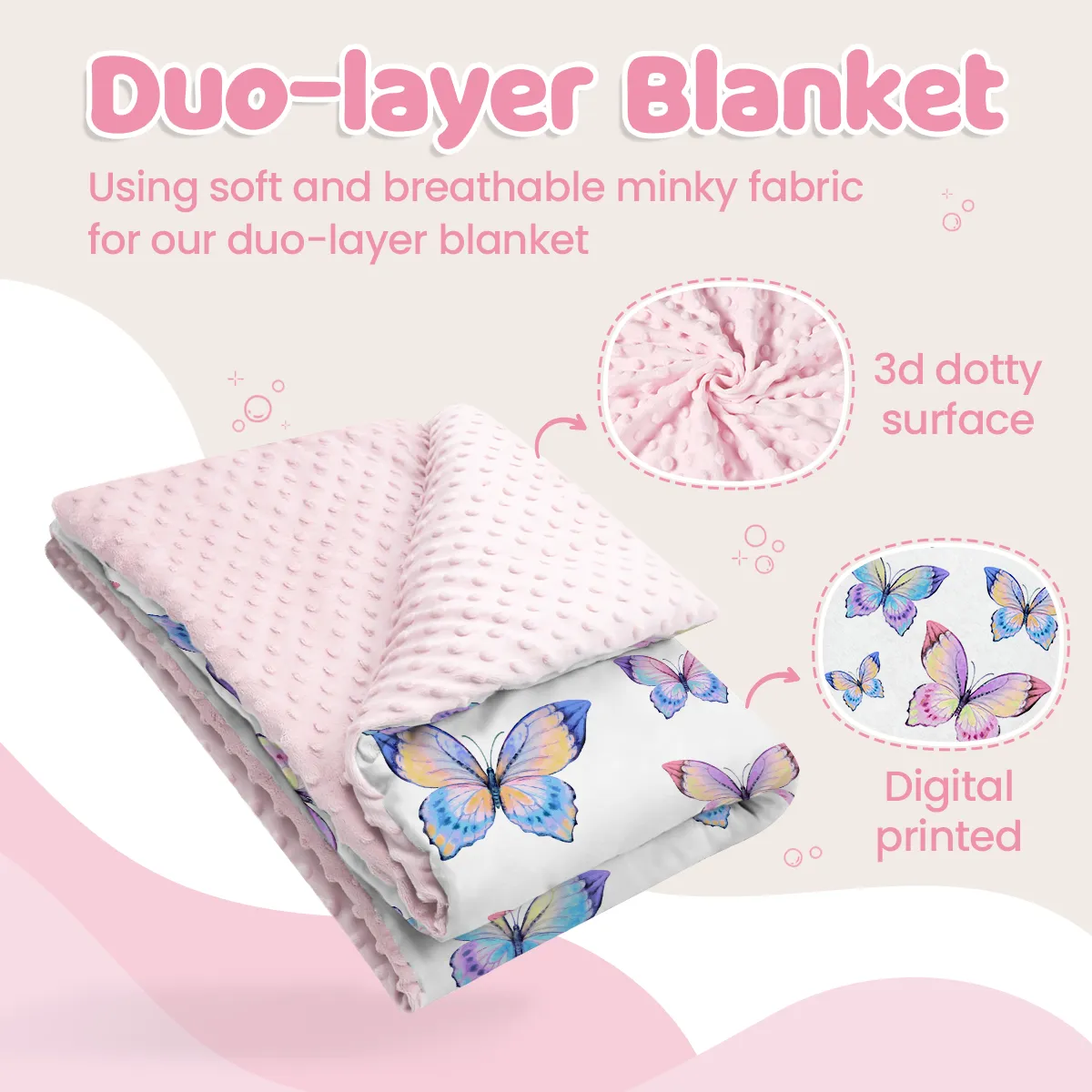 Baby Blankets for Girls 30 x 40 - Kids Throw Fleece Blankets with Layer Dotted Backing - Gifts for Birthday Nursery Newborn Toddler Baby Shower