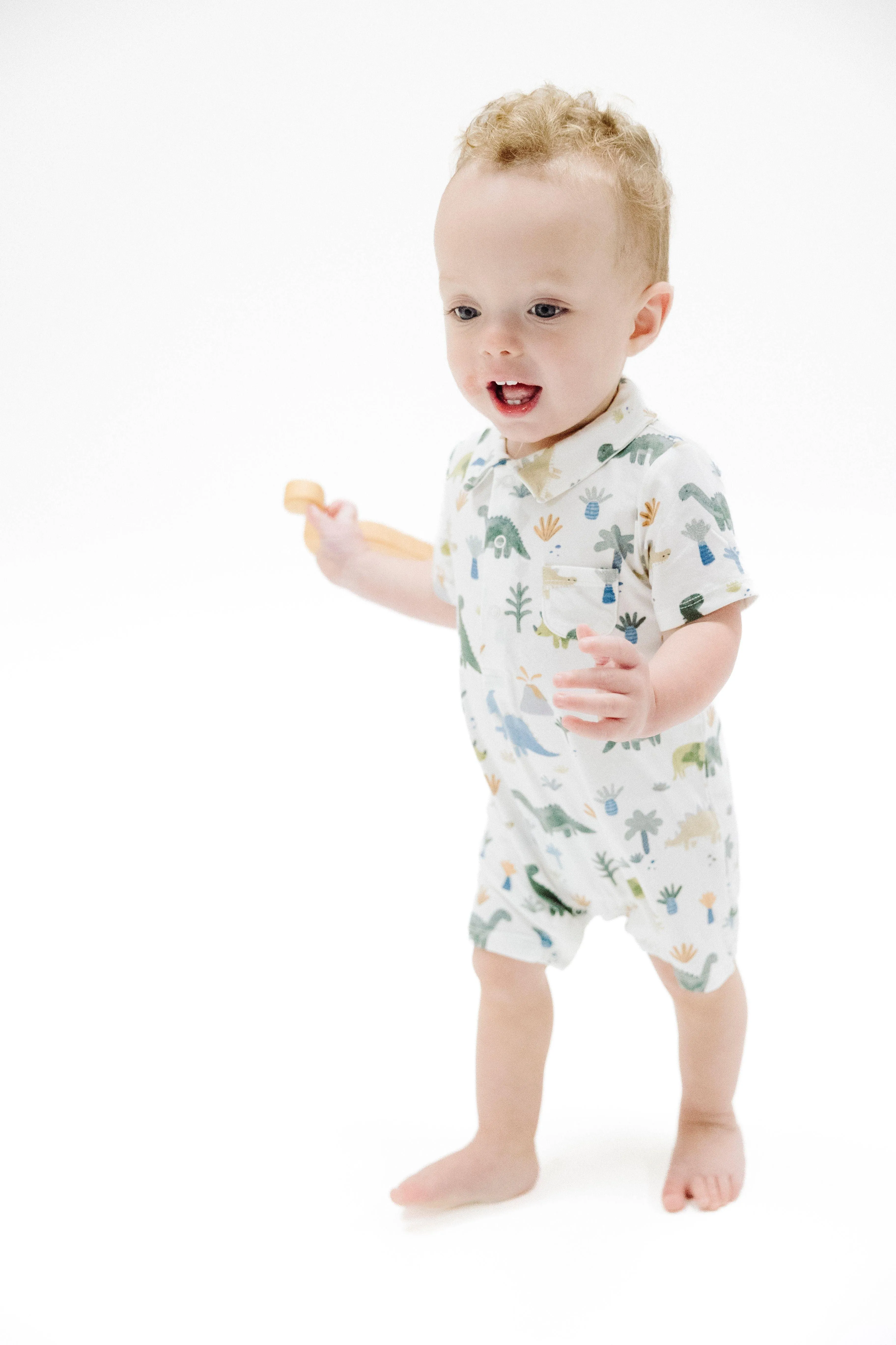 Baby Boy Jumpsuits and Rompers| Polo Shortie- Soft Dinos | Angel Dear