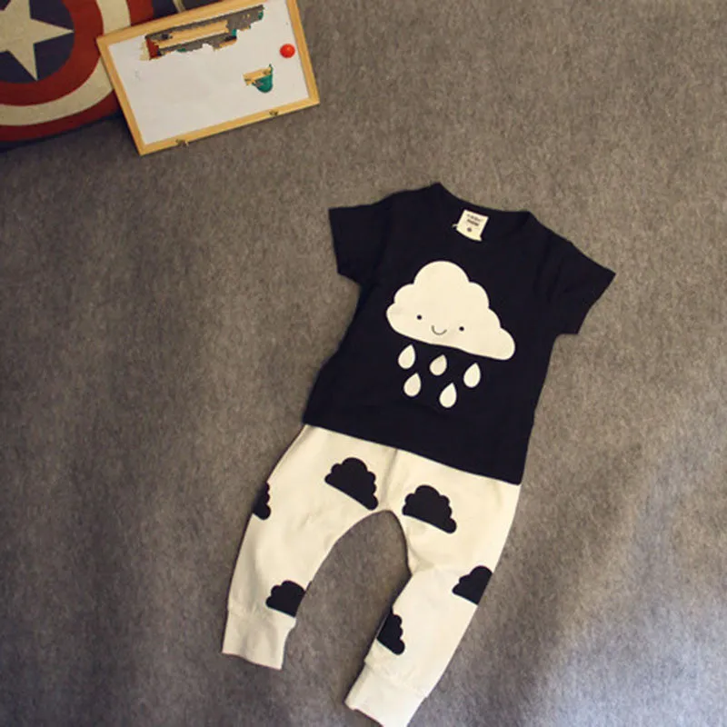 Baby Girl Boy Clothes Spring born Baby's Sets T shirts Pants Clouds Rain born Baby Girl Clothes