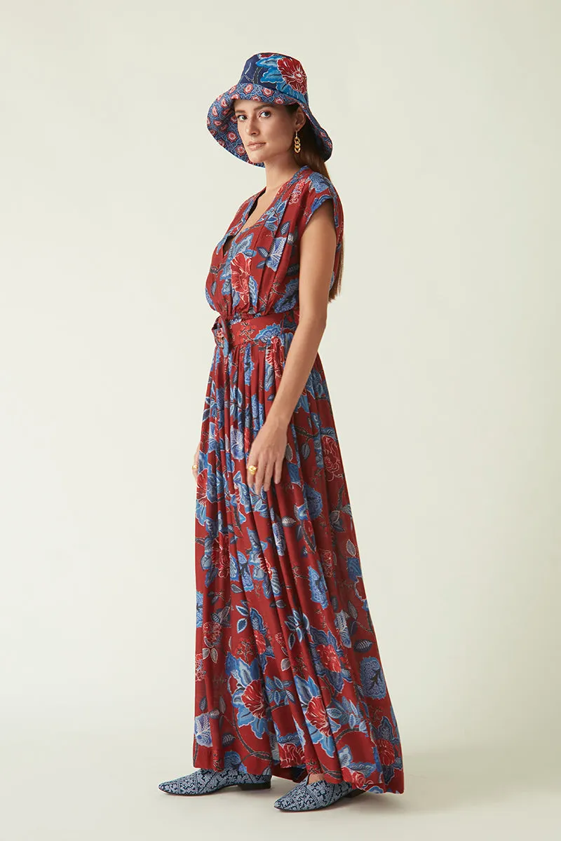 Bali red printed jumpsuit with belt