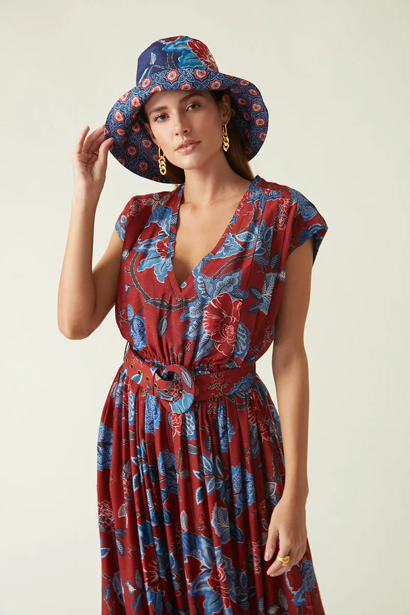 Bali red printed jumpsuit with belt