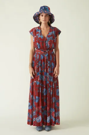 Bali red printed jumpsuit with belt