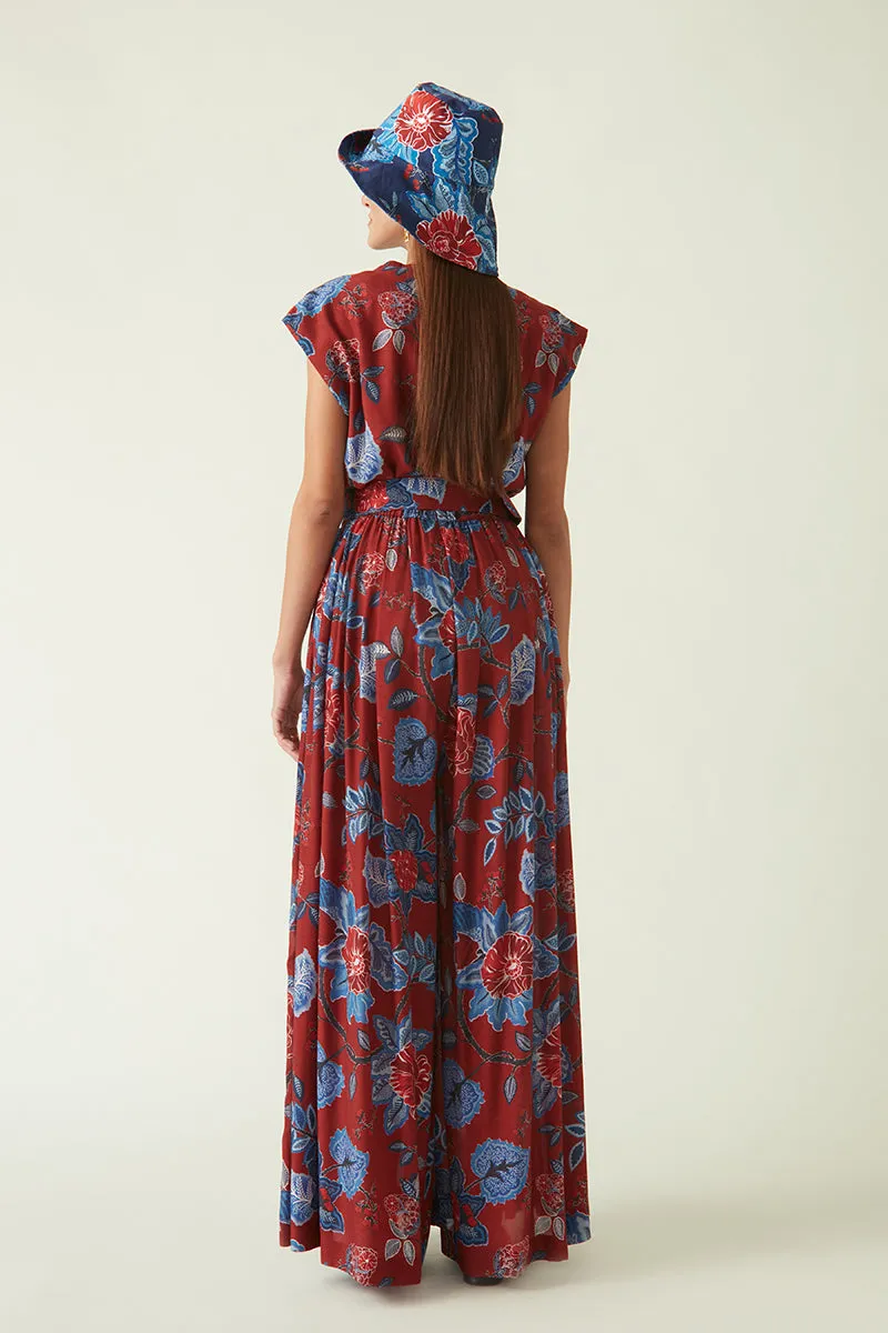 Bali red printed jumpsuit with belt