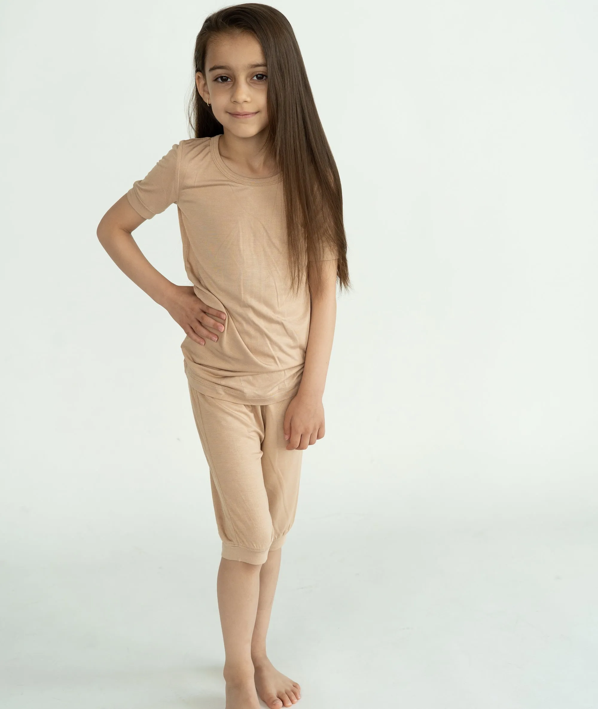 Bamboo Short Sleeve Top & Shorts Pajama Set (Maple Sugar)