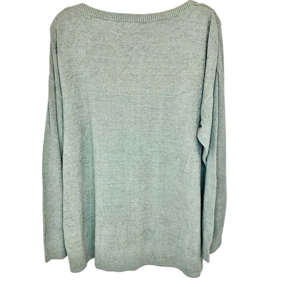 Barefoot Dreams Cozychic Ultra Lite Dockside Pointelle Pullover Wave Green Sz 2X