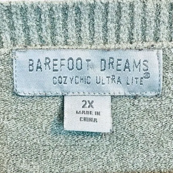 Barefoot Dreams Cozychic Ultra Lite Dockside Pointelle Pullover Wave Green Sz 2X