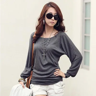 Batwing Top Long Sleeve Shirt Women Button Female Blouse Plus Size