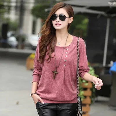 Batwing Top Long Sleeve Shirt Women Button Female Blouse Plus Size