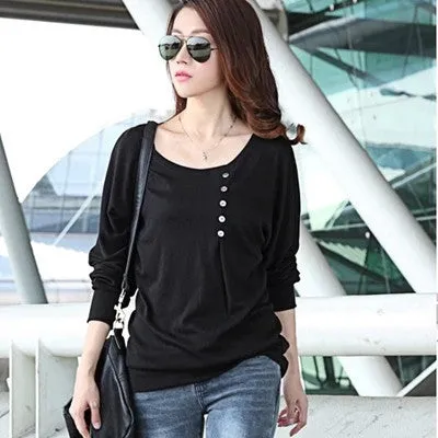 Batwing Top Long Sleeve Shirt Women Button Female Blouse Plus Size