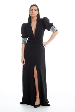 Beaded Cuff Plunge Maxi Dress