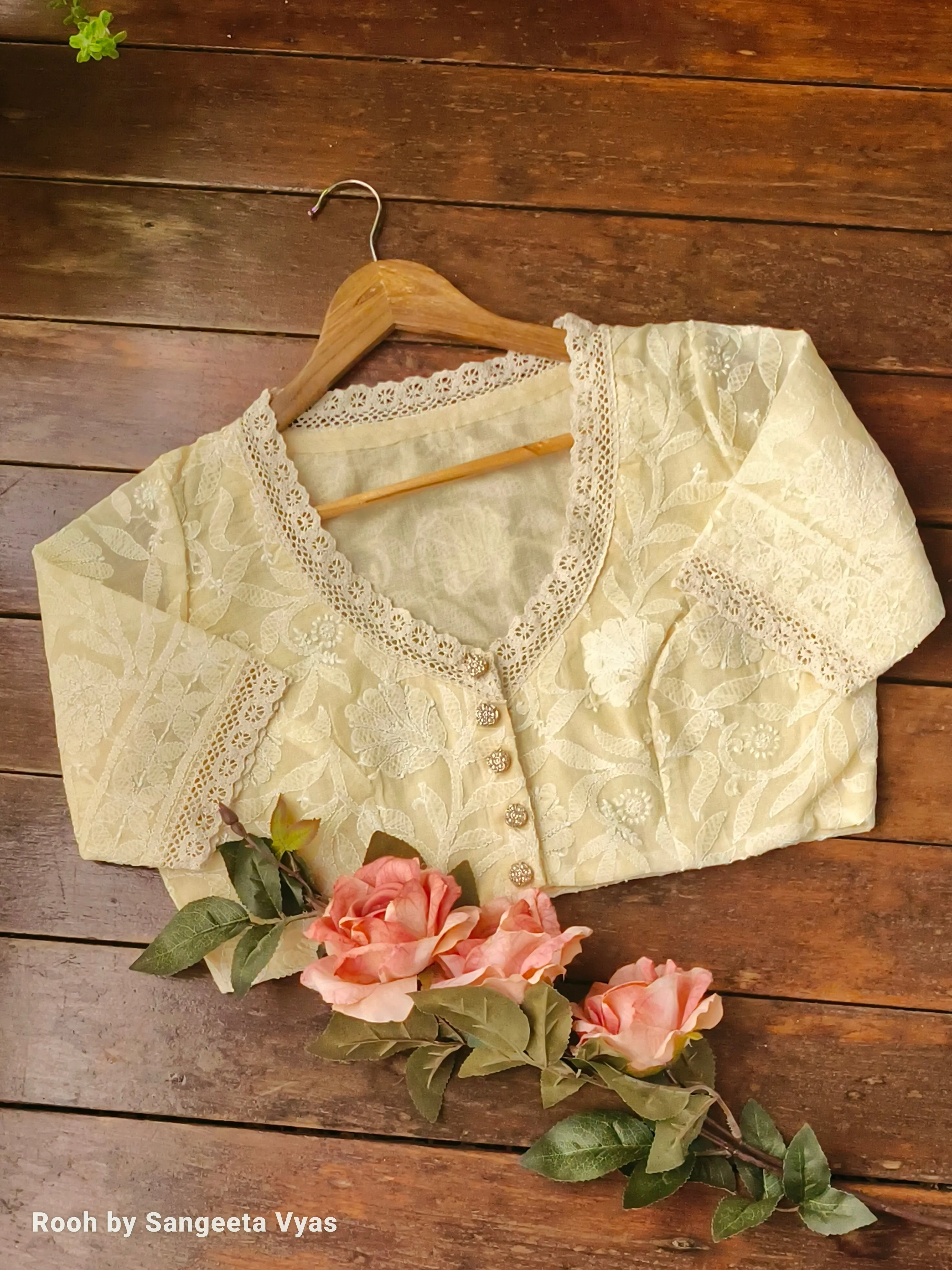Beige Cotton Chikankari blouse