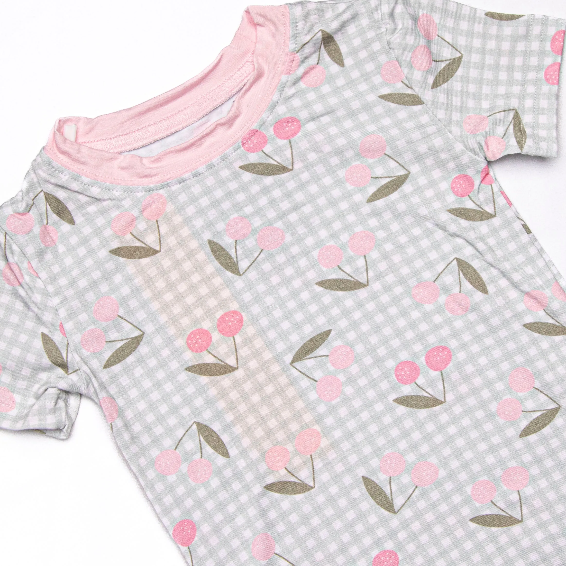 Berry Cherry Bamboo Pajama Short Set, Green