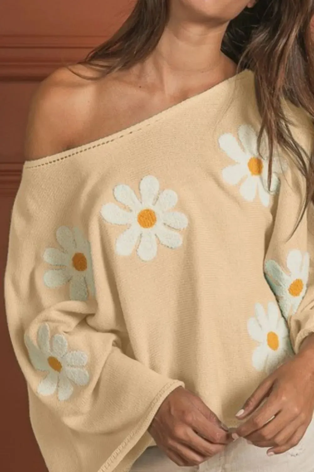 BiBi Flower Embroidery Loose Fit Knit Top