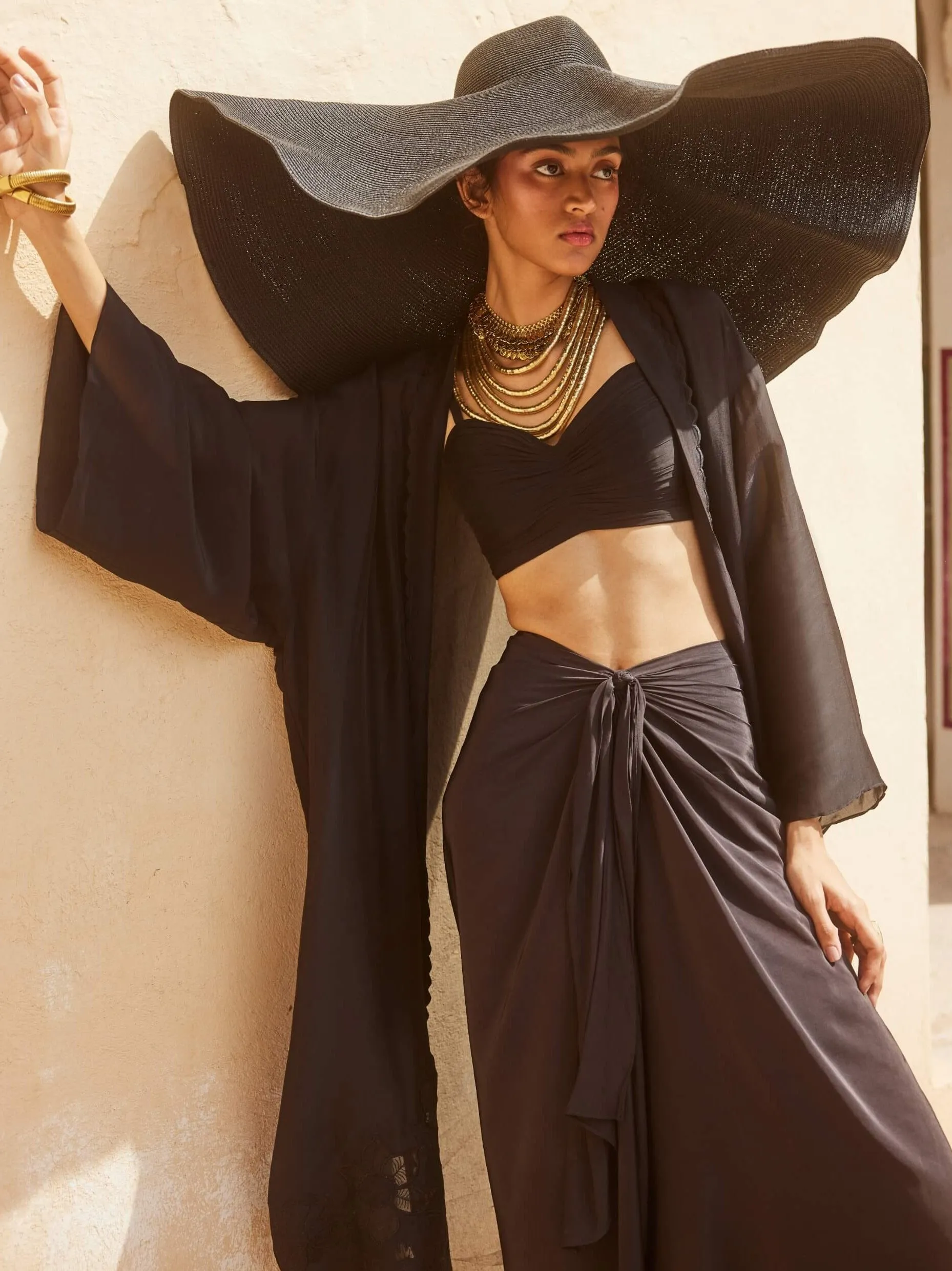 Black jacket and knot skirt set