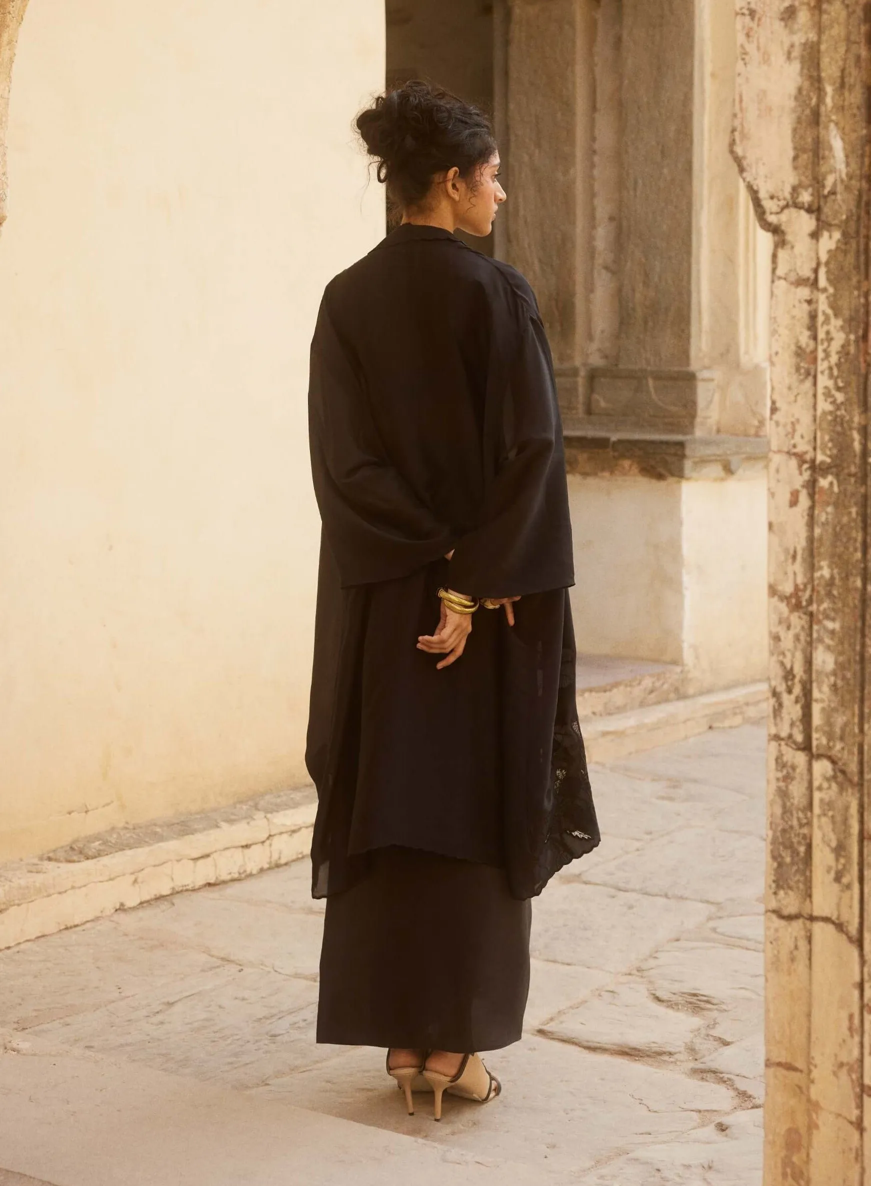 Black jacket and knot skirt set