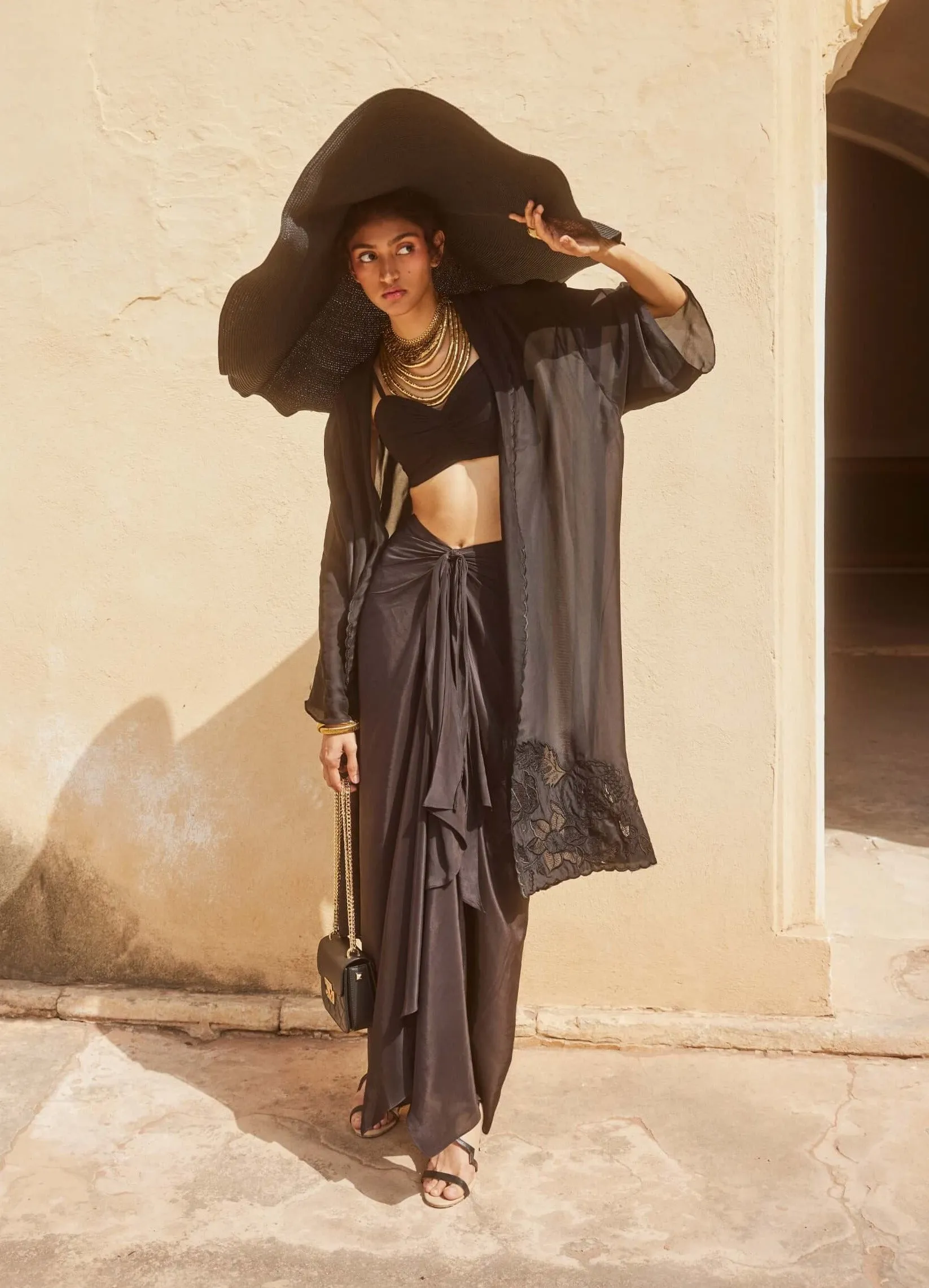 Black jacket and knot skirt set