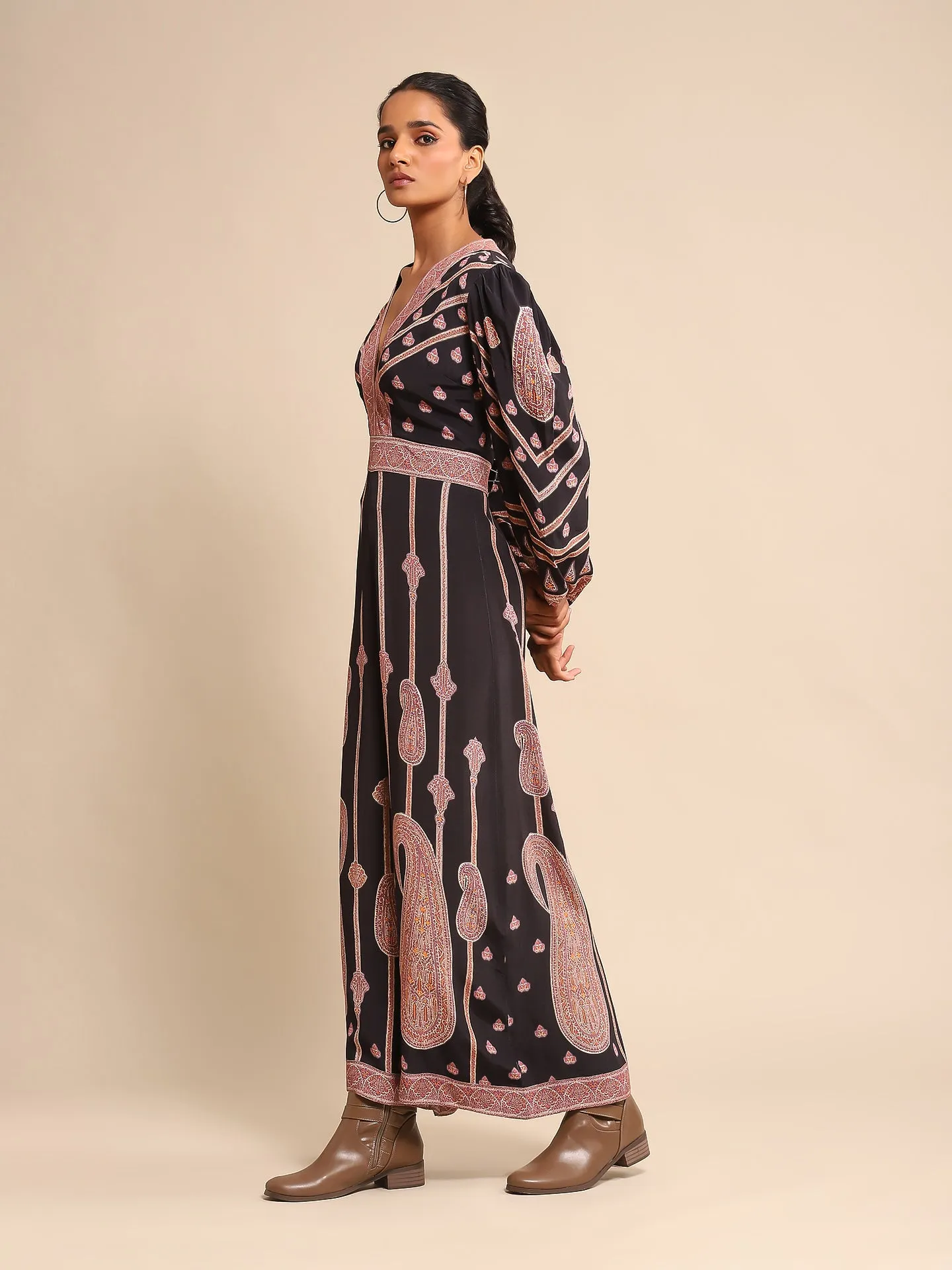 Black printed crepe jumpsuit