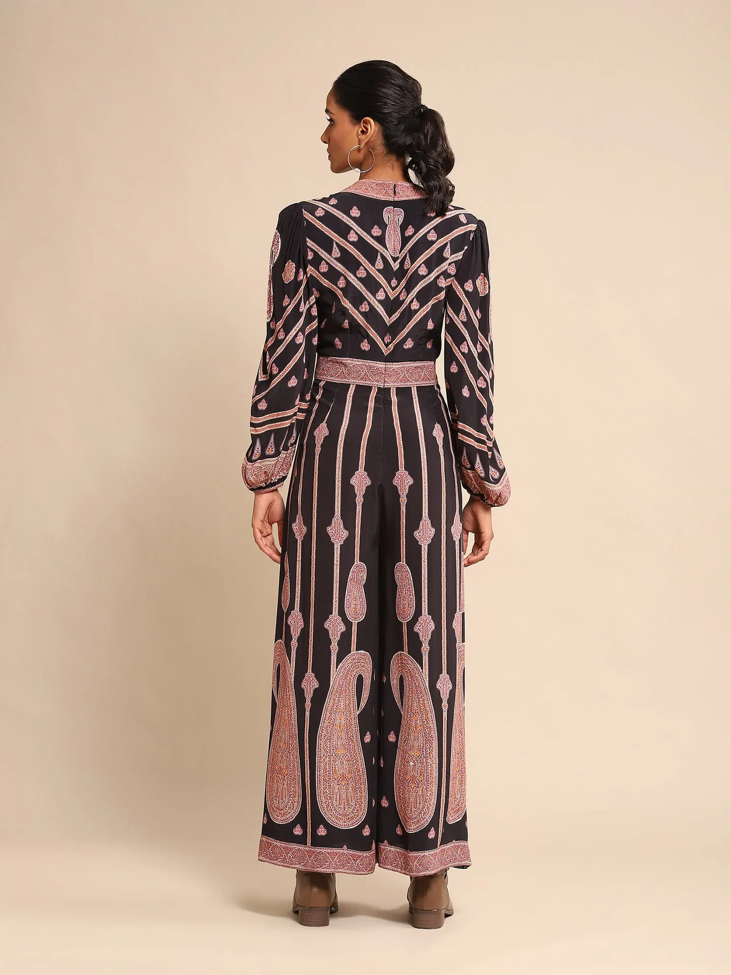 Black printed crepe jumpsuit