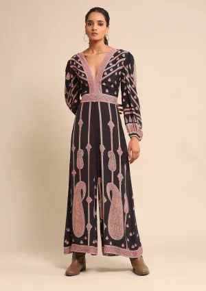 Black printed crepe jumpsuit