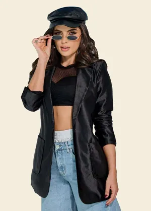 Black Satin Blazer Suit Jacket