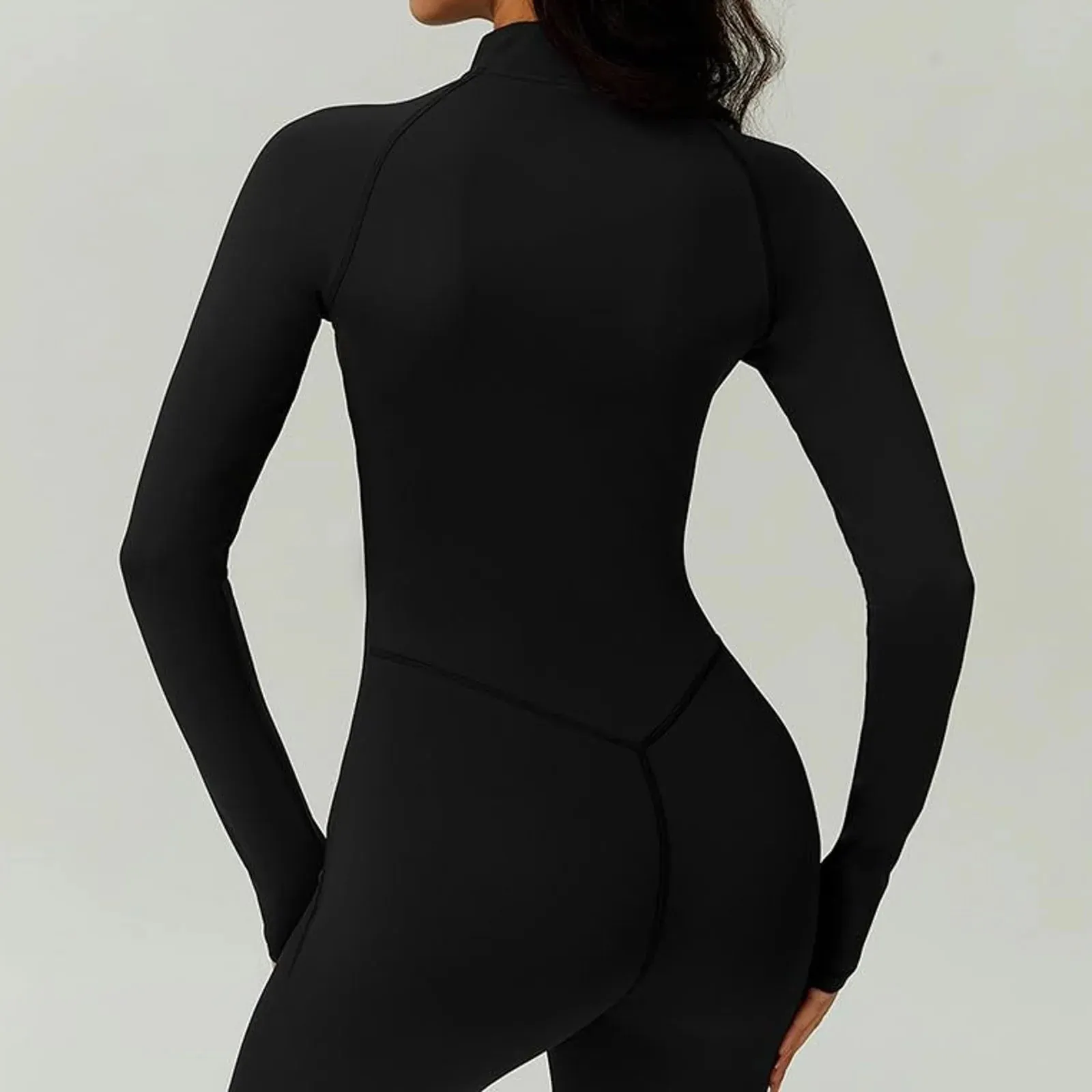 Black Slim Fleece Lined Women Bodysuit Autumn Winter Warm Long Sleeve Full Zip Turtleneck Tight Jumpsuit Sport Fitness Rompers